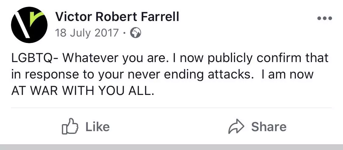 Facebook Post le Victor Farrell